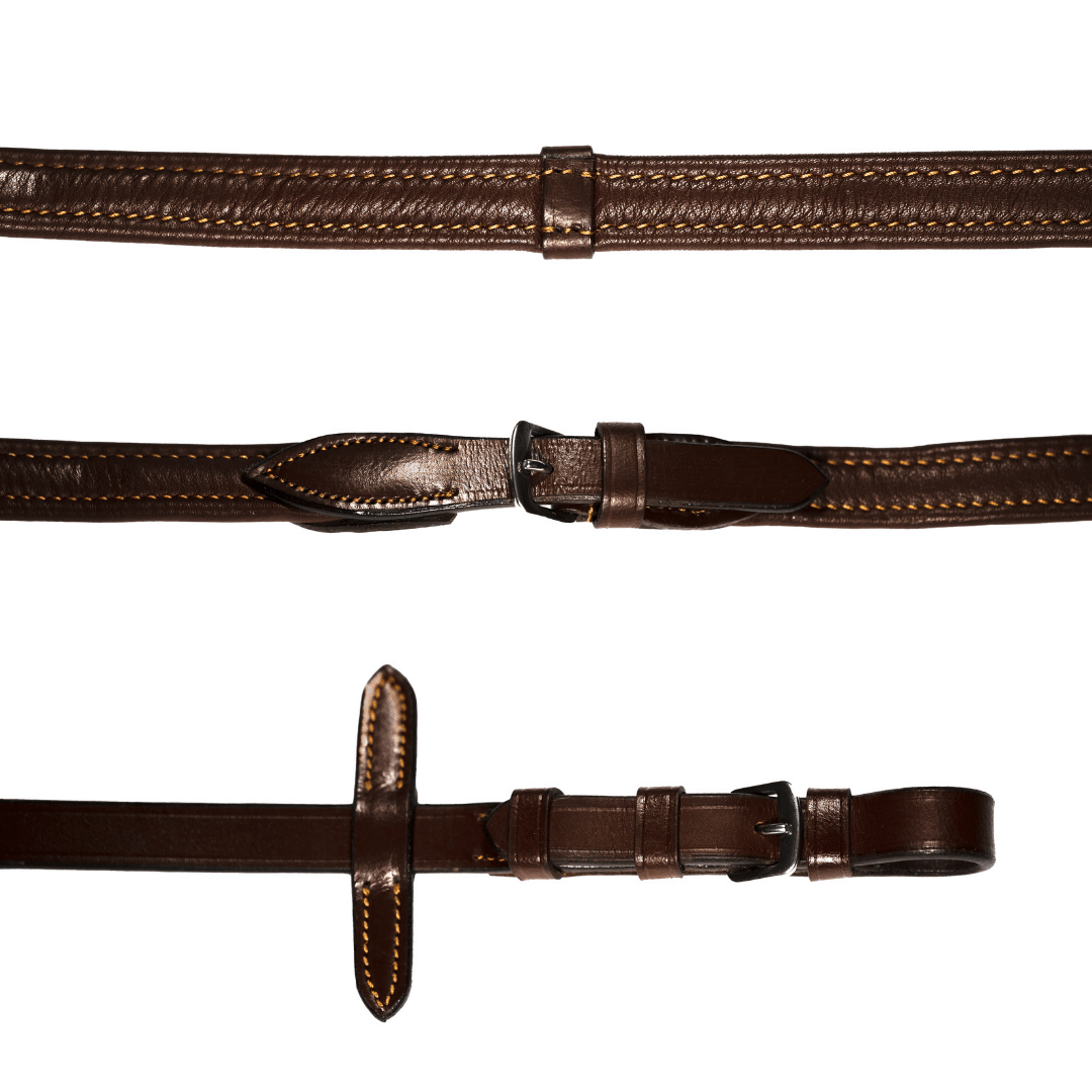 Padded nappa leather reins (flat) - oak brown (silver fittings) – Lumiere  Equestrian