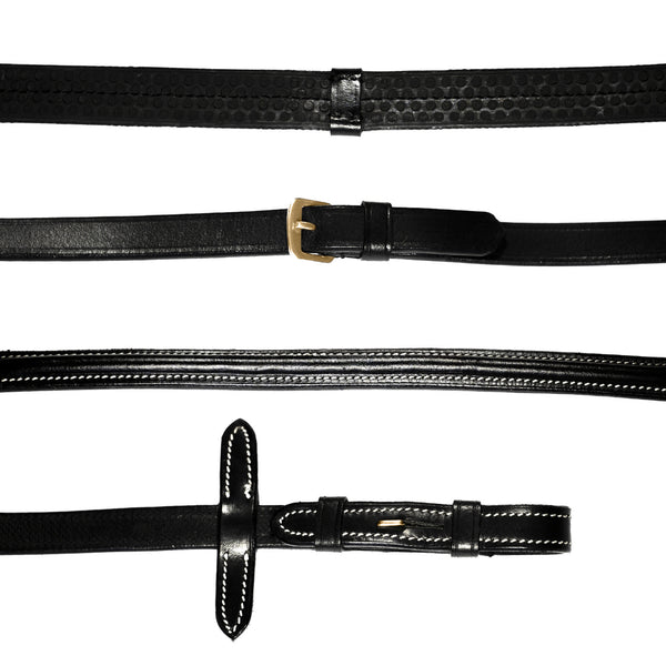 Leather & Rubber Grip Reins (Flat) - Black & Brown (Brass Fittings)