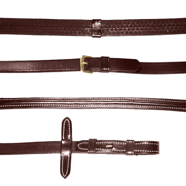 Leather & Rubber Grip Reins (Flat) - Black & Brown (Brass Fittings)