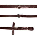 Leather & Rubber Grip Reins (Flat) with white stitching (Silver Billet)