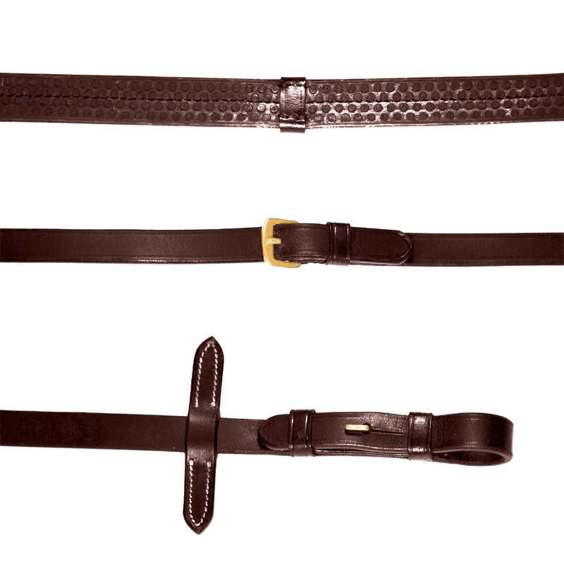 Leather & Rubber Grip Reins (Flat) - Black & Brown (Brass Fittings)