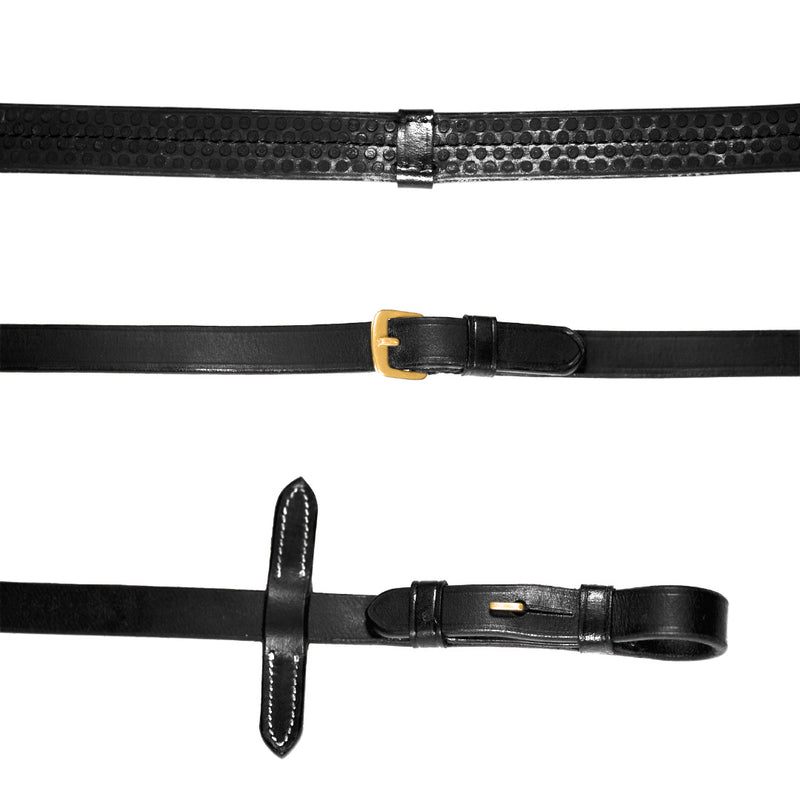 Leather & Rubber Grip Reins (Flat) - Black & Brown (Brass Fittings)