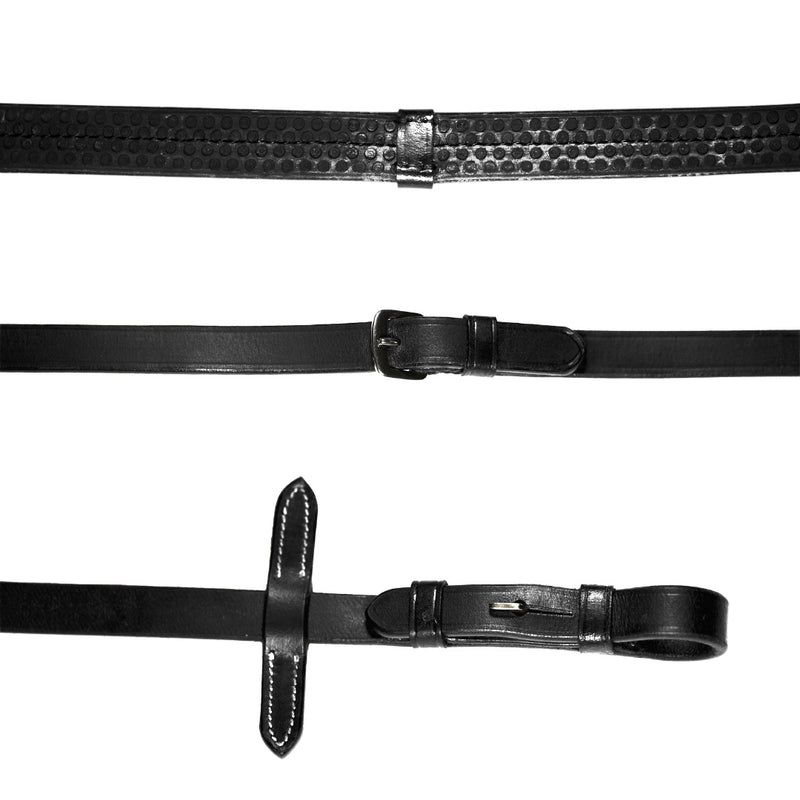 Leather & Rubber Grip Reins (Flat) with white stitching (Silver Billet)