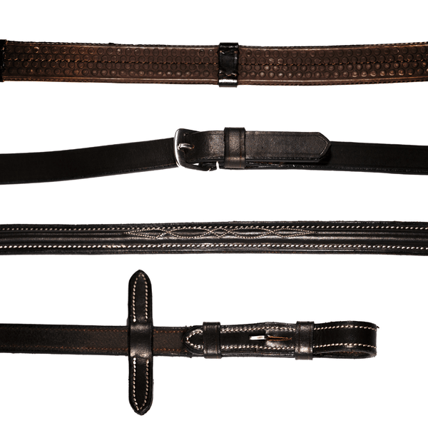 Leather & Rubber Grip Reins (Flat) with white stitching (Silver Billet)