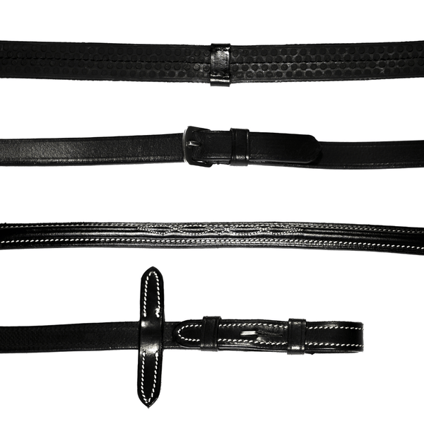 Leather & Rubber Grip Reins (Flat) with white stitching (Silver Billet)