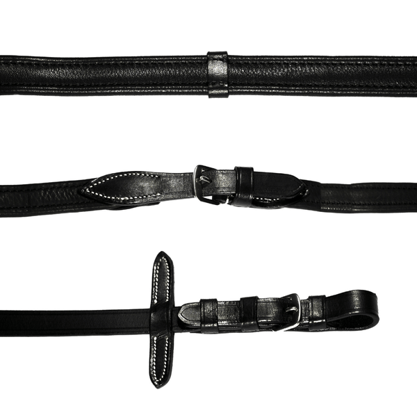 Padded Nappa Leather Reins (Flat) with white stitching (Silver Fittings)